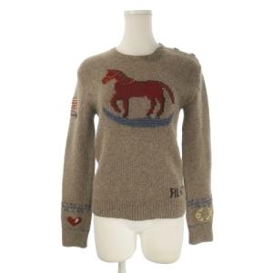 セーター ウール M 茶 ブラウン ロッキングホース柄 ラウンドネック 長袖 /CK26 GY60