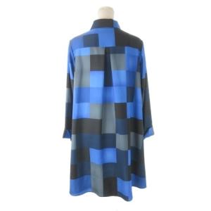 HANAE MORI シャツワンピース 38 青 ブルー ブロックチェック柄 シャツカラー 長袖 25-22673-42 3506