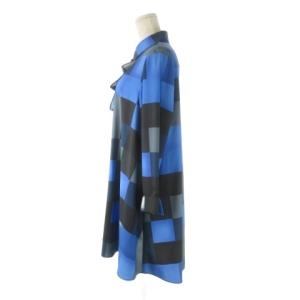 HANAE MORI シャツワンピース 38 青 ブルー ブロックチェック柄 シャツカラー 長袖 25-22673-42 3506