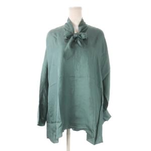 ブラウス 絹 シルク M 緑 グリーン ボウタイ 長袖 無地 J0144FB861 /CK21 GY60
