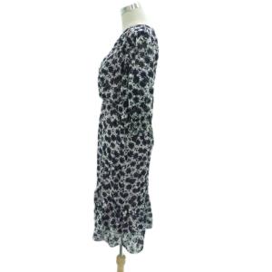 KIMIJIMA ワンピース Vネック 七分袖 ロング丈 マルチカラー 紺 ネイビー /HO38 GY58