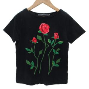 ニット セーター 半袖 40 L 黒 ブラック バラ 刺繍 /SM20 GY58