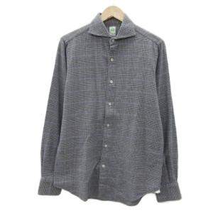 シャツ グレー グレンチェック柄 ワイドスプレッドカラー 長袖 32-207-10-060249 /YS32