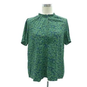 シャツ ブラウス バンドカラー 半袖 XL 緑 グリーン 紺 ネイビー 花柄 半袖 /HO58 GY59