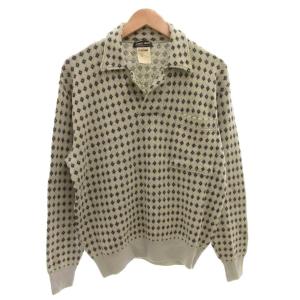 ニット ポロシャツ 総柄 ウール 長袖 ベージュ /FF  GY59