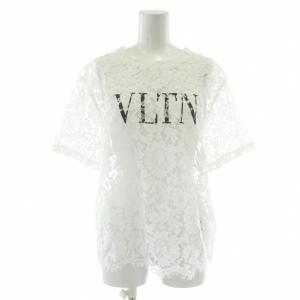 Tシャツ カットソー 半袖 レース クルーネック VLTNロゴ XS 白 ホワイト /XZ