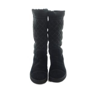 CHANEL ムートンブーツ ココマーク ショート スエード 39 ブラック