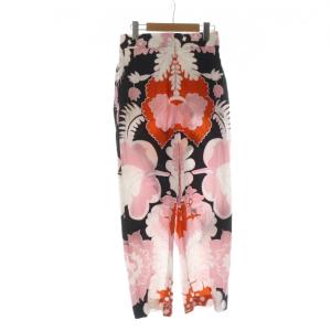 コットン パンツ フラワー 花柄 総柄 七分丈 ジップフライ 38 S 黒 ブラック ピンク /MQ
