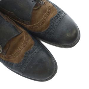 DOLCE&GABBANA ダブルモンクストラップシューズ スエード ウイングチップ ロゴ 靴 7 黒 ブラック 茶 ブラウン /MQ