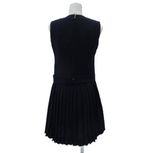Pierre Cardin ワンピース ミニ丈 紺 ネイビー プリーツ ノースリーブ ラウンドネック /SY48 GY58