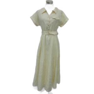 シャツワンピース 1 アイボリー 半袖 ベルト付き ロング丈 /YS25 GY58