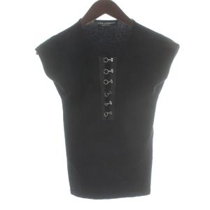 Vネックカットソー ノースリーブ 40 黒 ブラック フックデザイン /KW GY58