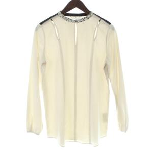 長袖 ブラウス 38 ベージュ ビジュー シアー 切り替え スリット /KW GY58