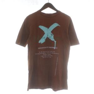 Tシャツ カットソー 半袖 クルーネック プリント XS 茶色 ブラウン /XZ GY57