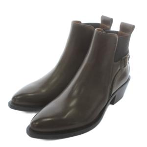 ショートブーツ レザー ポインテッドトゥ ヒール サイドゴア 37 23.5?p 茶色 ブラウン CSR3037