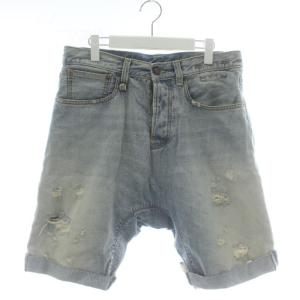 ハーフパンツ ショートパンツ デニム サルエル ダメージ加工 ウォッシュ加工 33 青 ブルー /XZ