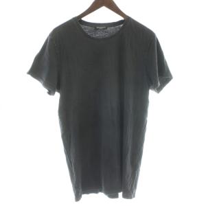 Tシャツ カットソー ダメージ加工 M 黒 ブラック 無地 ラウンドネック 半袖 /KW