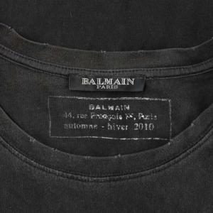 BALMAIN Tシャツ カットソー ダメージ加工 M 黒 ブラック 無地 ラウンドネック 半袖 /KW