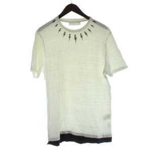 Tシャツ M 白 ホワイト 半袖 ラウンドネック 稲妻柄 /KW GY57
