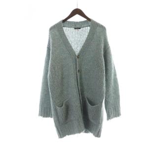 ローゲージニット カーディガン ロング 長袖 シングル 13 青 ブルー /MQ