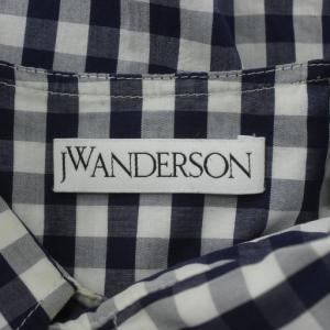 J.W.ANDERSON シャツ 長袖 ギンガムチェック ボウタイ UK34 S 紺 ネイビー 白 ホワイト /XZ