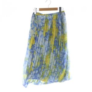 23SS プリーツスカート 花柄 36 ブルー