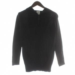 パーカー ニット カシミヤ 羊革 袖レザー ジップアップ M 黒 ブラック /XZ GY57