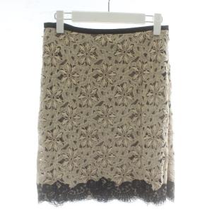 タイトスカート ひざ丈 花柄 レース 刺繍 38 ベージュ 黒 ブラック /XZ GY57