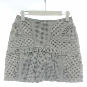 タイトスカート ミニ 馬革 レザー 星 スター パンチング フリル 38 ライトグレー /XZ GY57