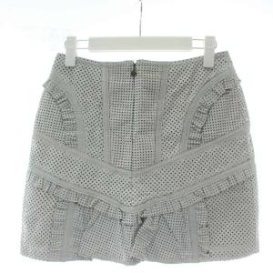 JUST cavalli タイトスカート ミニ 馬革 レザー 星 スター パンチング フリル 38 ライトグレー /XZ GY57