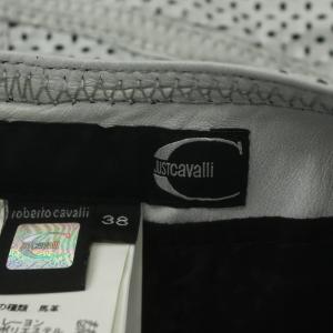 JUST cavalli タイトスカート ミニ 馬革 レザー 星 スター パンチング フリル 38 ライトグレー /XZ GY57