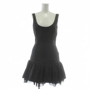 ドレス ワンピース ノースリーブ ひざ丈 ティアード レイヤード フリル レース 38 M 黒 ブラック