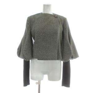 ノーカラージャケット アウター ウール カシミヤ混 ショート丈 バルーンスリーブ 袖レイヤード 38 M