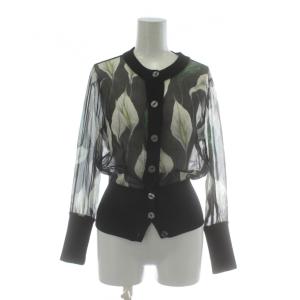 カーディガン ニット 絹 シルク ウール 長袖 シースルー 花柄 総柄 38 黒 ブラック /XZ GY57