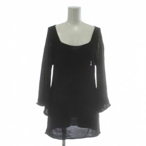 旧タグ ニット セーター チュニック 薄手 長袖 スクエアネック 刺繍 34 黒 ブラック /XZ GY57