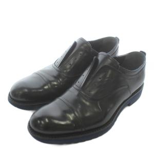 ビジネスシューズ ドレス 革靴 レザー 紐無し ロゴ 6.5 25.5?p 黒 ブラック /XZ