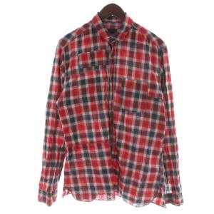 シャツ 42 赤 レッド 黒 ブラック チェック柄 長袖 胸ポケット付き /KW GY57