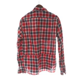 LANVIN シャツ 42 赤 レッド 黒 ブラック チェック柄 長袖 胸ポケット付き /KW GY57