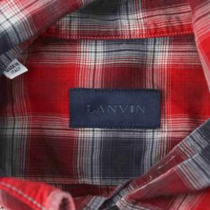 LANVIN シャツ 42 赤 レッド 黒 ブラック チェック柄 長袖 胸ポケット付き /KW GY57