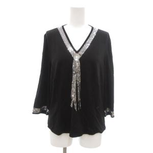 美品 ブラウス 11 黒 ブラック Vネック 七分袖 スパンコール装飾 /NL GY60