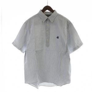 ボタンダウンシャツ 半袖 ストライプ L 青 ブルー 白 ホワイト GY60 /MQ
