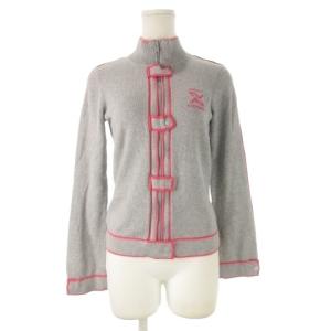 カーディガン S グレー ピンク 長袖 スタンドカラー パイピングデザイン /CK15 GY60