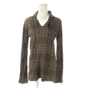 長袖カットソー 茶 ブラウン 襟付き チェック 総柄 /AO8 GY60