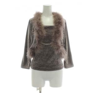 カーディガン ボレロ キャミソール 2点セット ベロア 長袖 ファー付き 2 茶色 ブラウン /XZ GY60