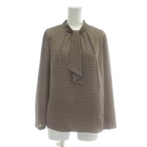 ブラウス 長袖 ボウタイ 総柄 2 茶色 ブラウン /XZ GY60