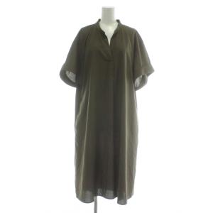 ワンピース 半袖 ロング 無地 スタンドカラー Vネック 5 カーキ /XZ GY60