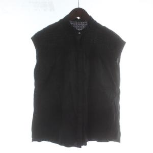 シャツ ブラウス ノースリーブ 36 黒 ブラック バンドカラー 比翼ボタン 13-01-24-01002