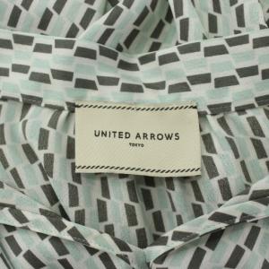 UNITED ARROWS シャツ ブラウス 長袖 ボウタイ 総柄 38 水色 ライトブルー グレー /XZ GY60