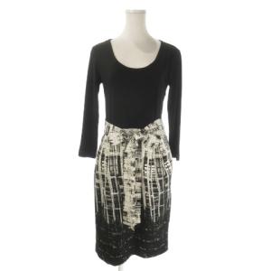 ドッキングワンピース 黒 ブラック ラウンドネック 七分袖 格子柄 /AO17 GY60