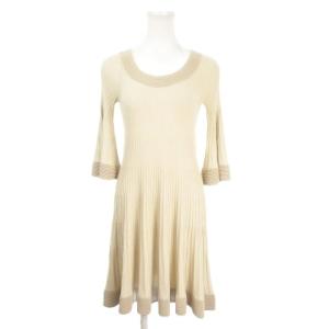 ワンピース 40 ベージュ ラウンドネック ベルスリーブ 七分袖 リブ編み /MN14 GY60